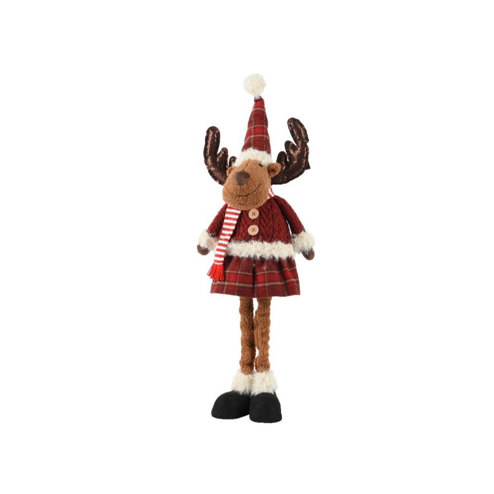 Decoris Polyester Deer Standing with Hat and Scarf 90cm - Red