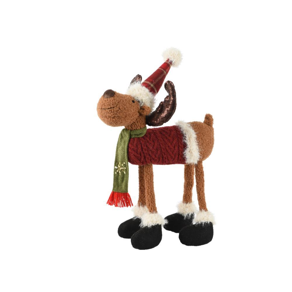 Decoris Polyester Deer Standing with Hat and Scarf 58cm - Red