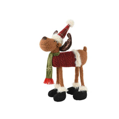 Decoris Polyester Deer Standing with Hat and Scarf 58cm - Red