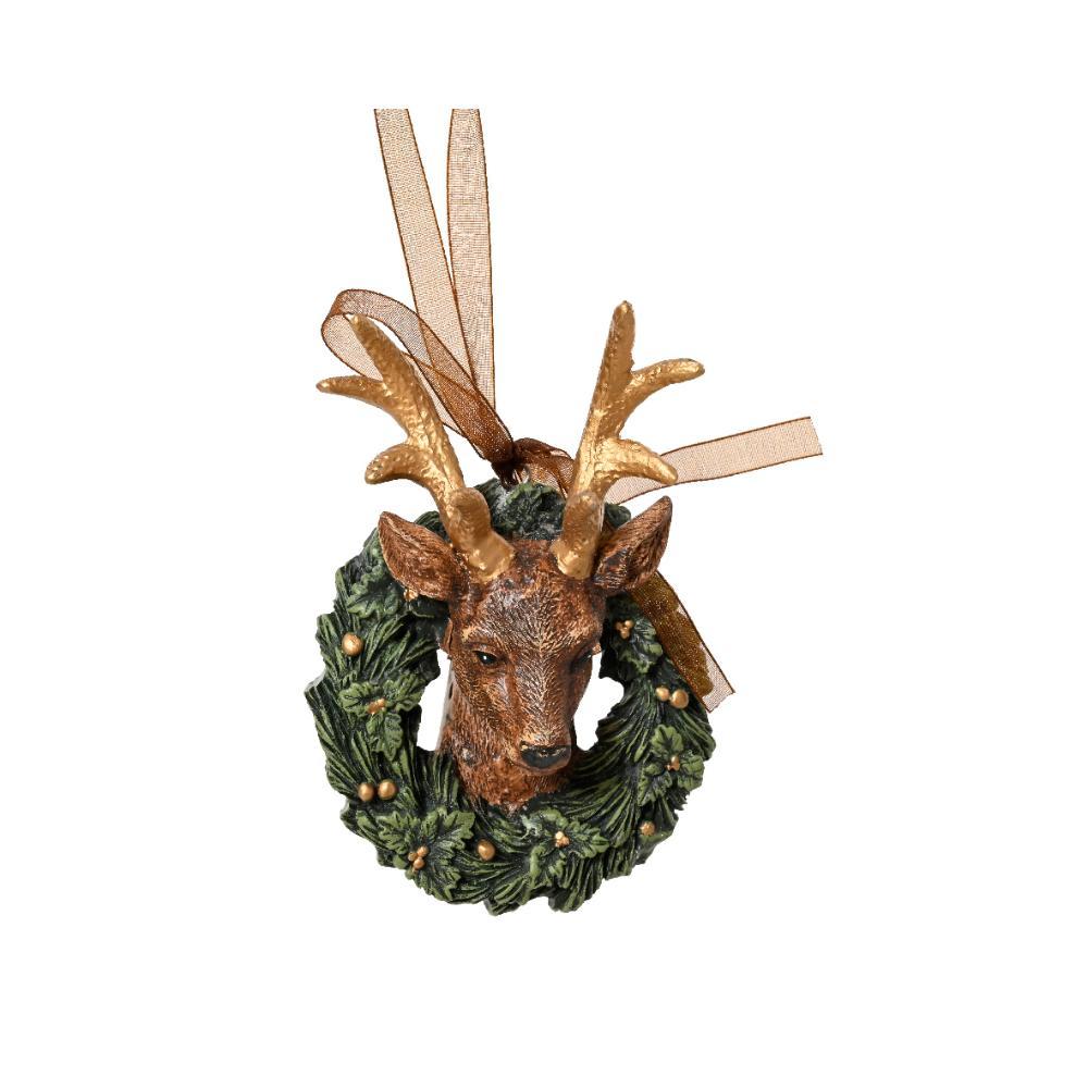 Decoris Polyresin Deer with Wreath 10cm