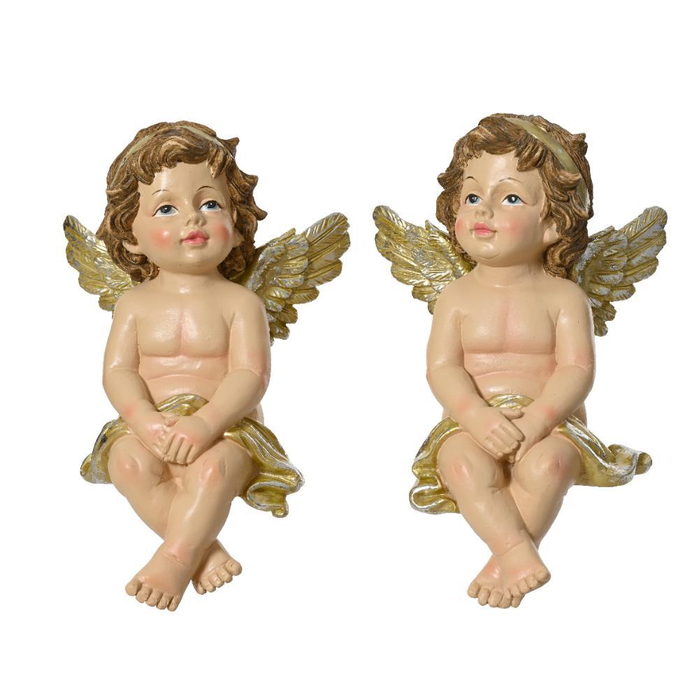 Decoris Polyresin Angel Figure Sitting 22.5cm - Gold (2 Assorted)