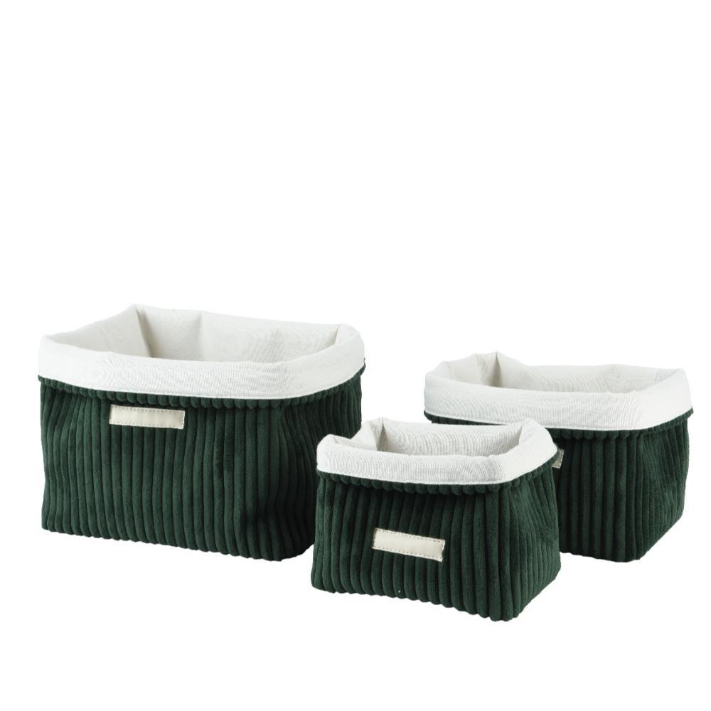 Decoris Polyester Square Basket Set of 3pcs - Green
