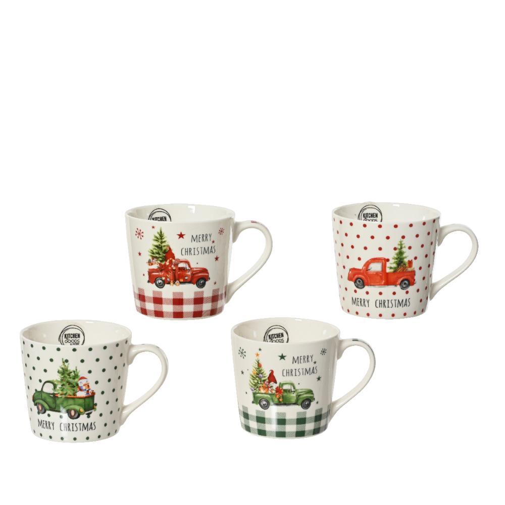 Kitchen Goods Porcelain Mug with Red or Green Van 8.8cm (4 Assorted)
