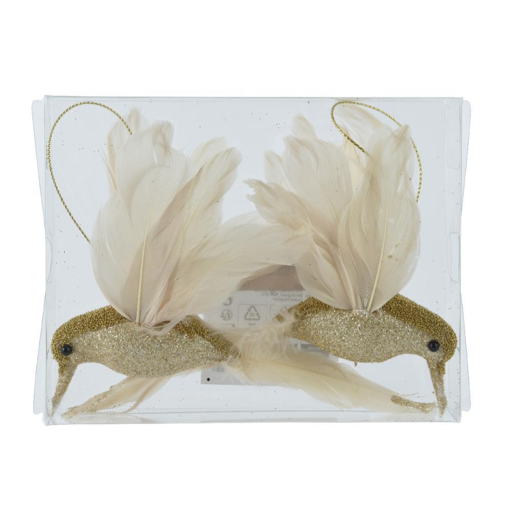 Decoris Foam Hummingbirds with Glitters Set of 2pcs 12cm - Champagne Gold