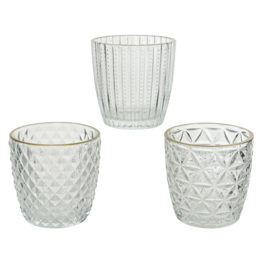 Kitchen Goods Glass Tealight Holder with Gold Edge 7.5cm - Clear (3 Assorted)