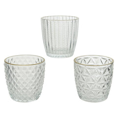Kitchen Goods Glass Tealight Holder with Gold Edge 7.5cm - Clear (3 Assorted)