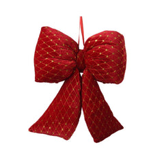Decoris Polyester Velvet Puffy Bow with Gold Spagles 21cm - Red