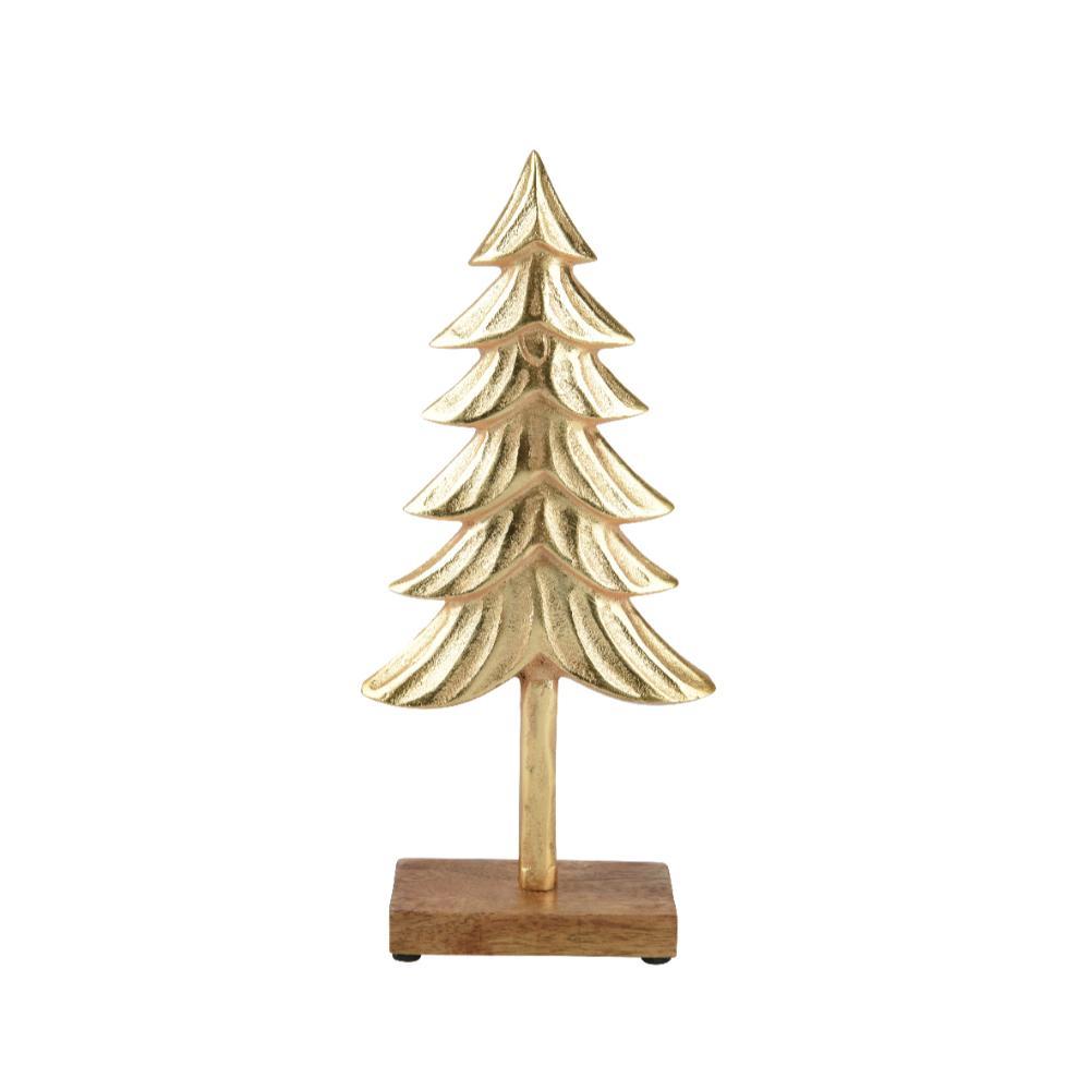 Decoris Aluminium Tree with Gold Plating and Mangowood Base 33cm
