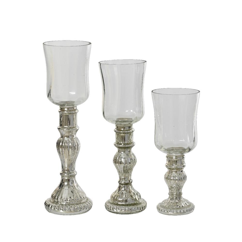 Kitchen Goods Glass Tealight Holder Set of 3pcs 31cm - Silver/Clear