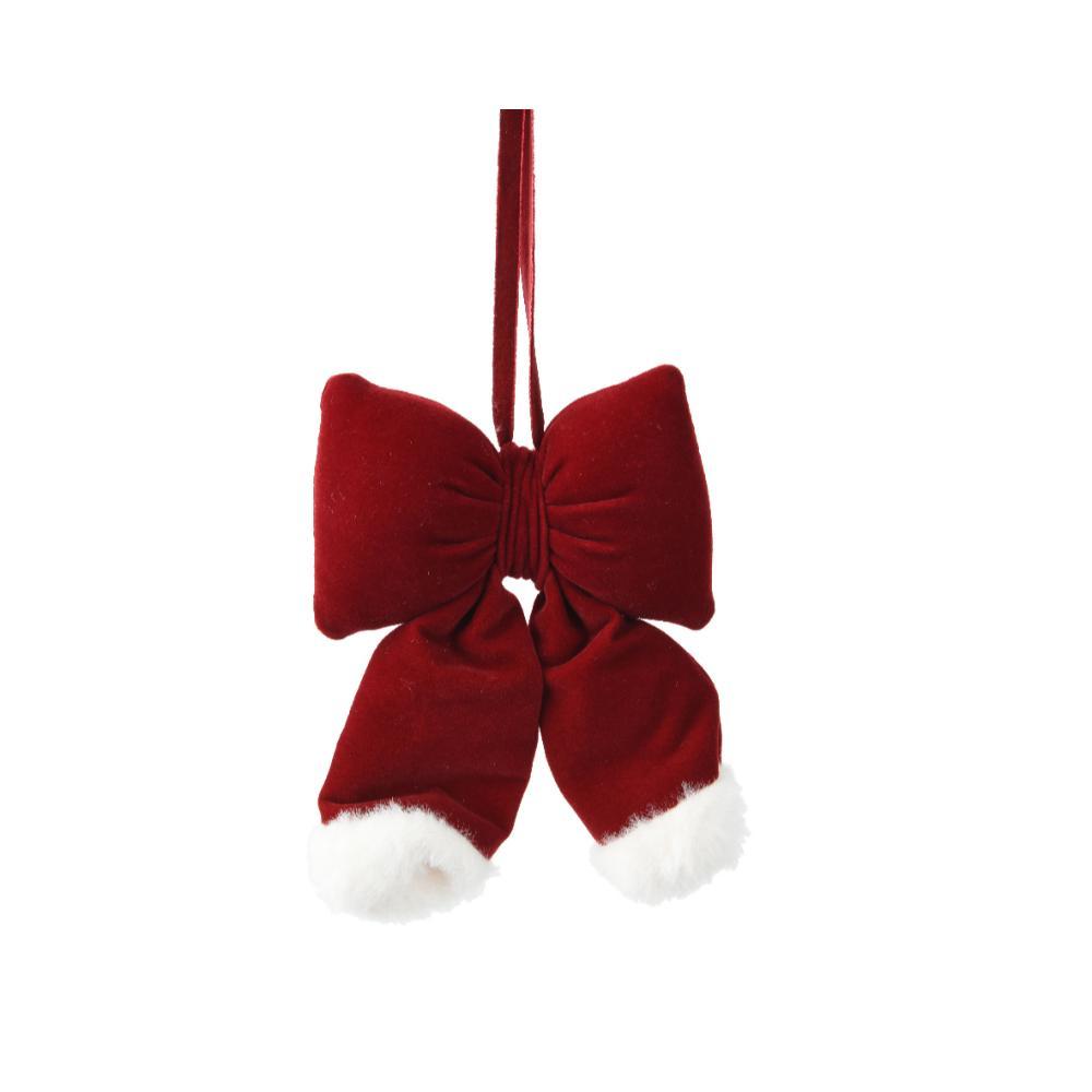 Decoris Polyester Velvet Puffy Bow with White Fur 26cm - Oxblood