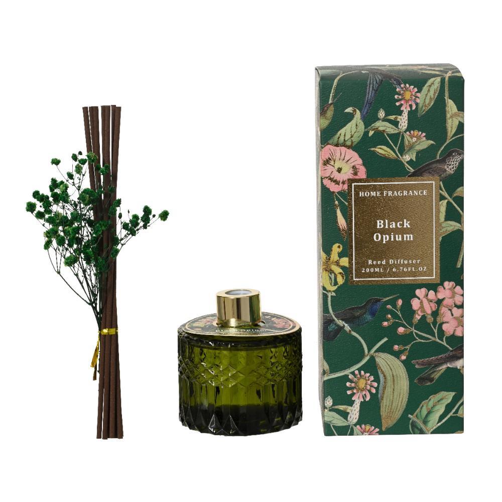 Decoris Glass Diffuser with 8pc Fiber Sticks in Giftbox 8.5cm - Green