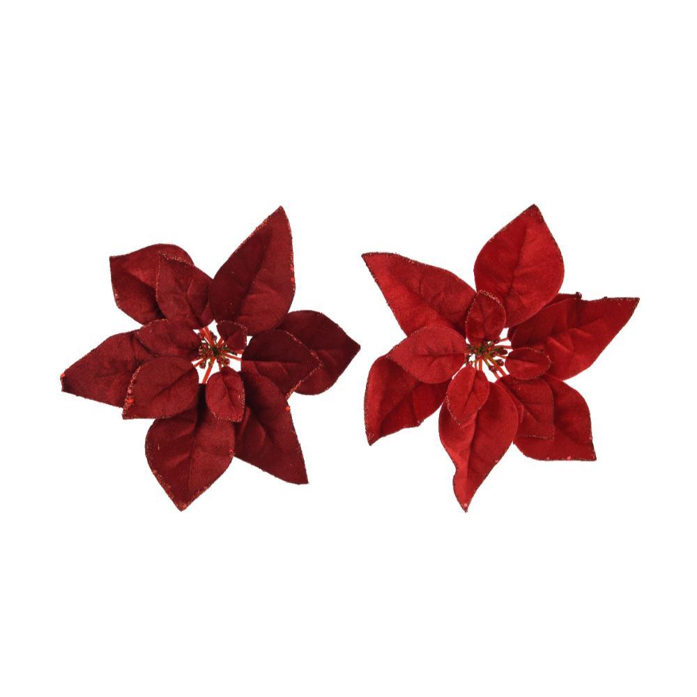Decoris Velvet Clip-on Poinsettia 28cm - Red (2 Assorted)
