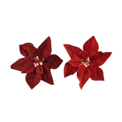 Decoris Velvet Clip-on Poinsettia 28cm - Red (2 Assorted)