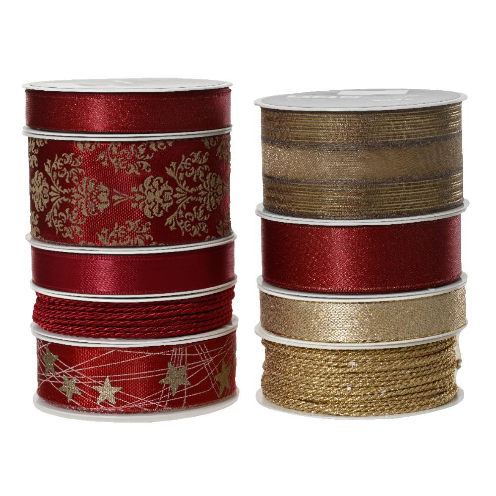 Decoris Polyster Ribbon Palazzo Chic 400cm - Red/Gold (Assorted)