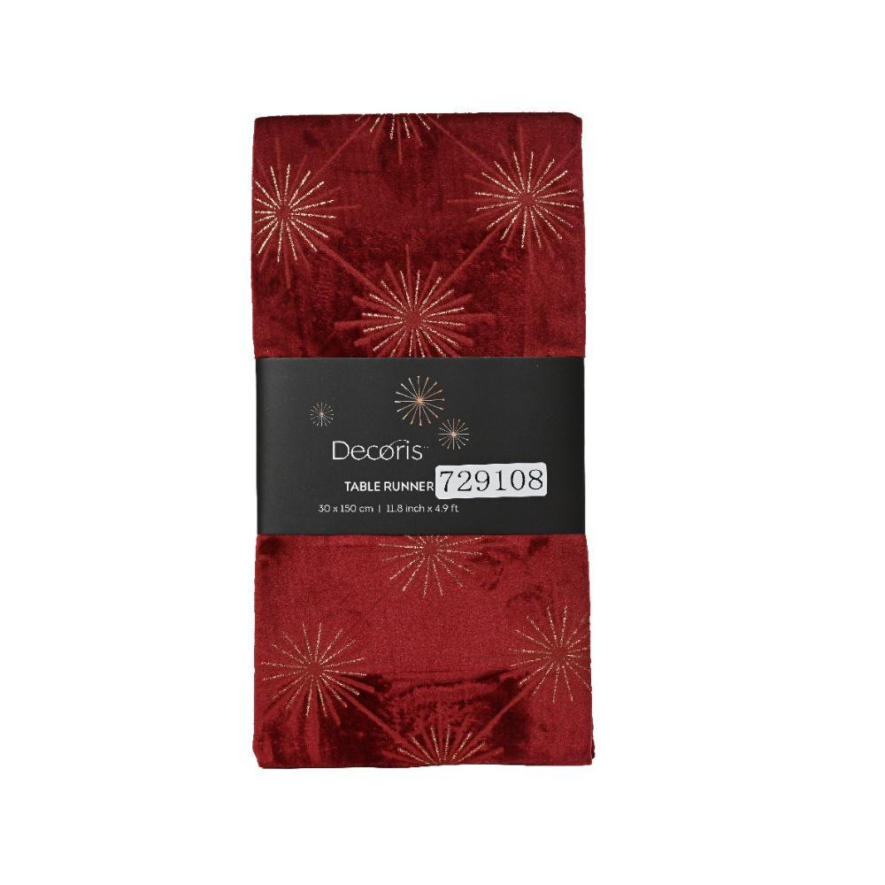 Decoris Polyester Tablerunner with Snowflake Pattern 140 x 40cm - Red