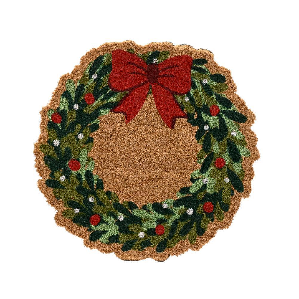Decoris Coir Christmas Doormat 50cm - Wreath Print