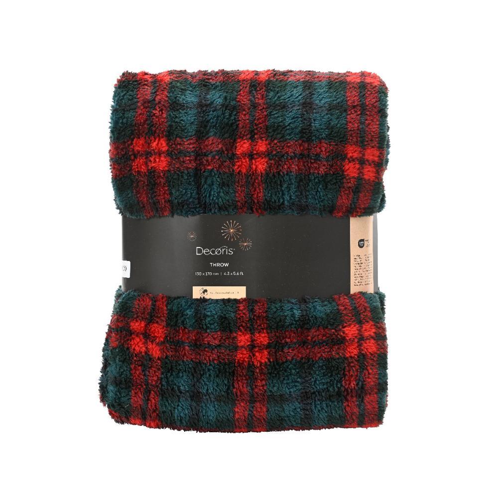 Decoris Polyester Throwover with Checkered Pattern 130 x 170cm - Red/Green