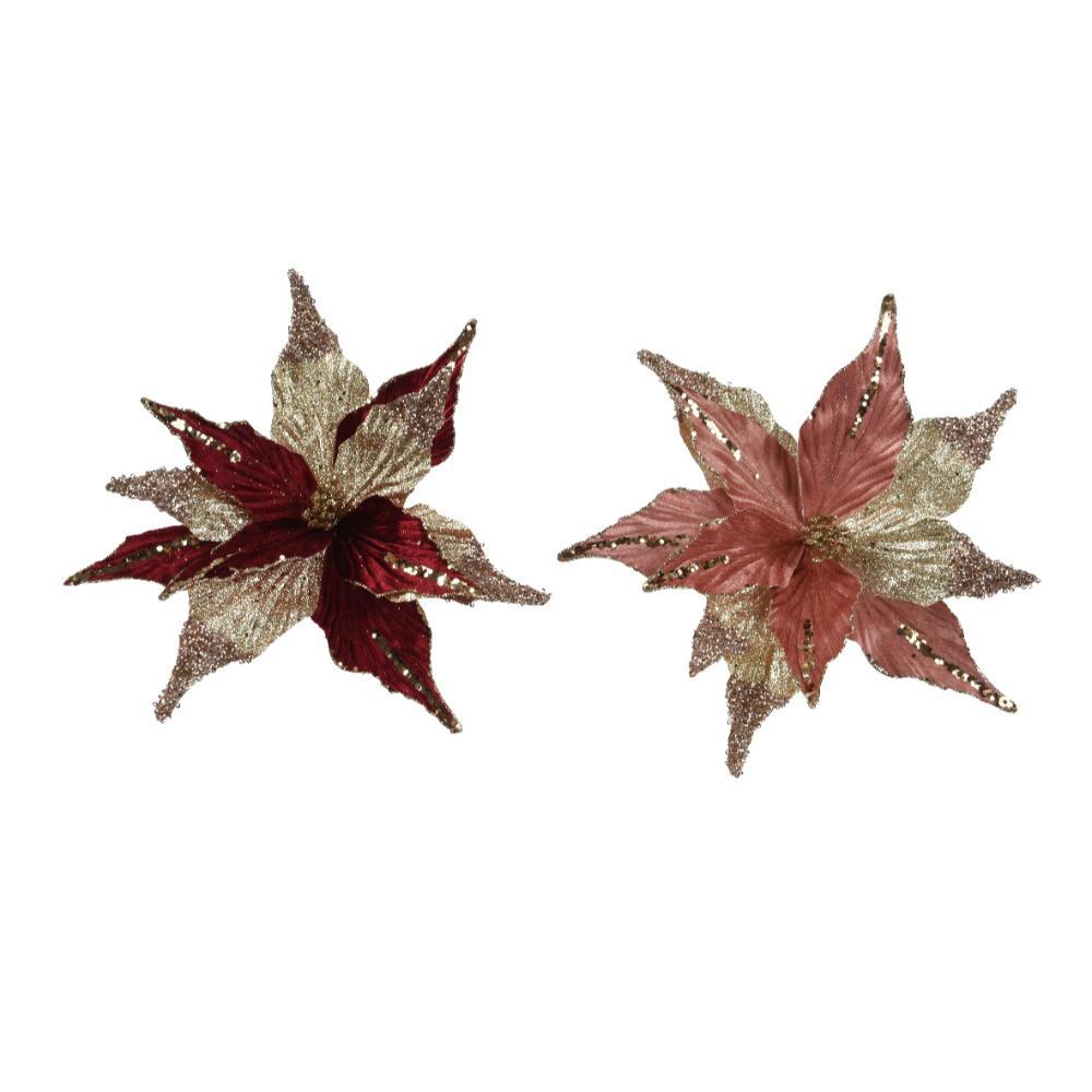 Decoris Velvet Clip-on Poinsettia 33cm - Red/Gold/Pink (2 Assorted)