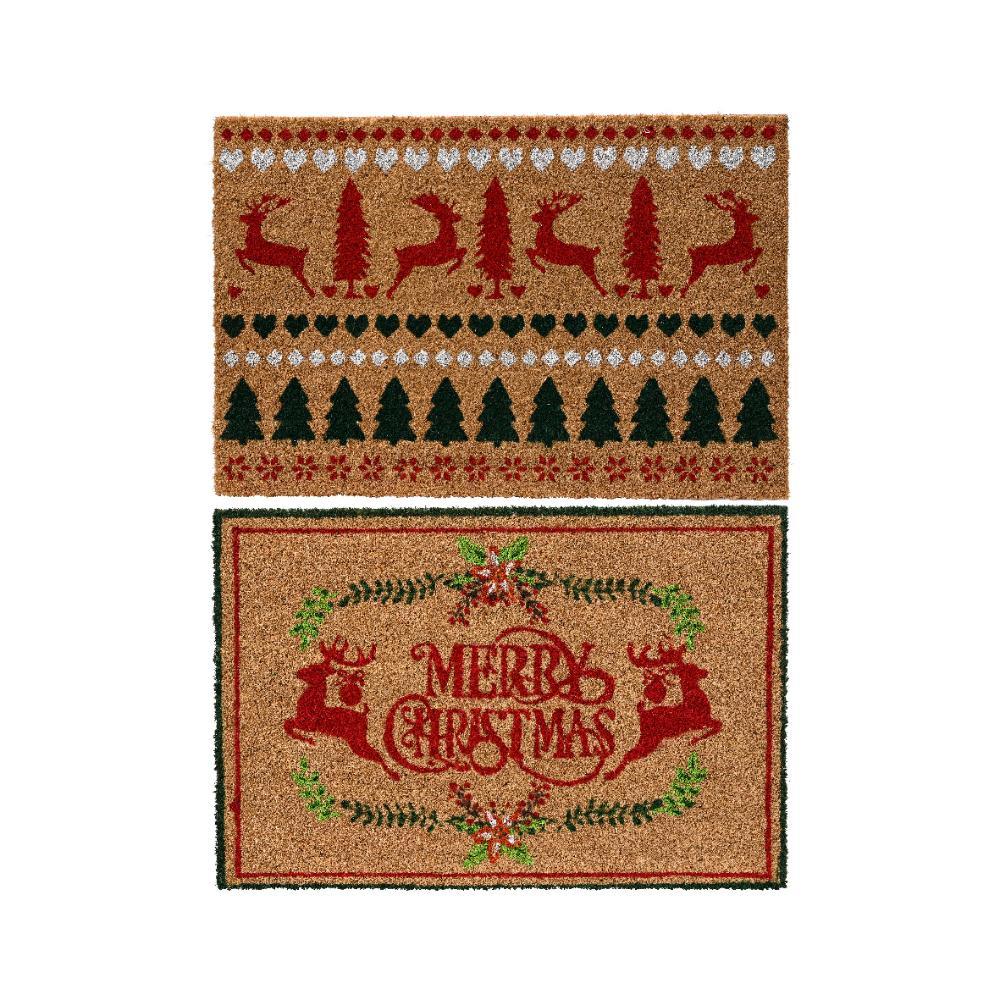 Decoris Coir Christmas Doormat 60 x 40cm - 2 Assorted
