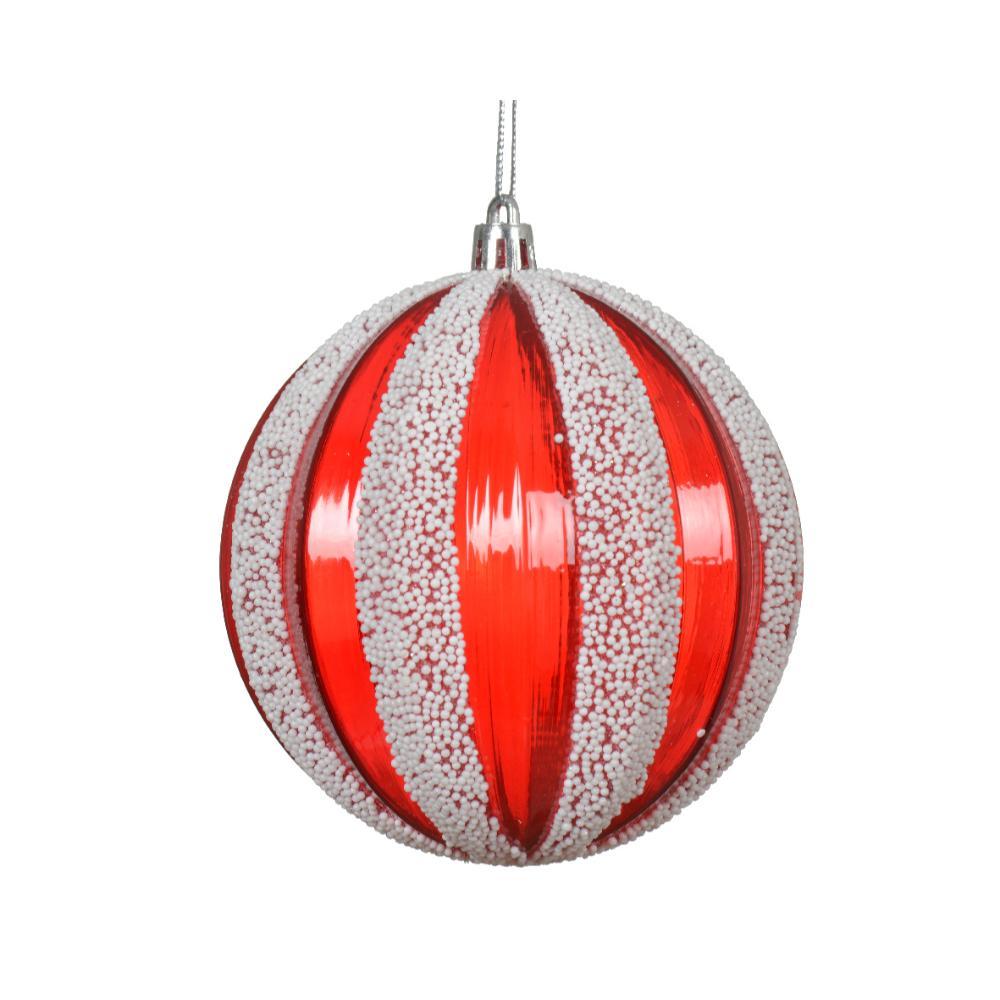 Decoris Shatterproof Bauble with Foam Stripes 10cm - Red