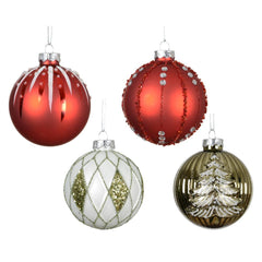 Decoris Glass Bauble with Design 8cm - 4 Assorted