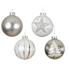 Decoris Glass Bauble with Design 8cm - 4 Assorted