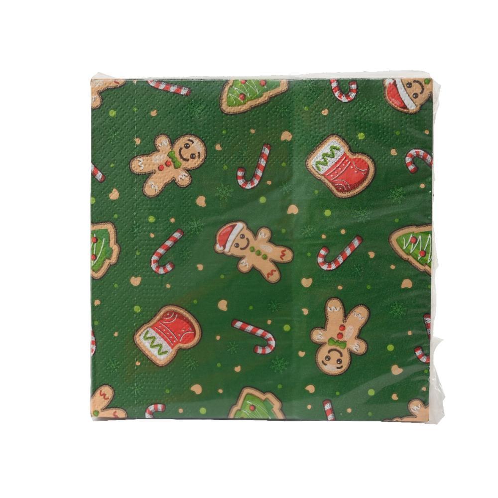 Kitchen Goods Paper Napkin with Gingerbread Print - Green