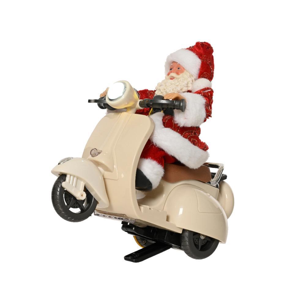 Decoris Plastic Santa Figure on Motorbike 20cm - Red/Cream