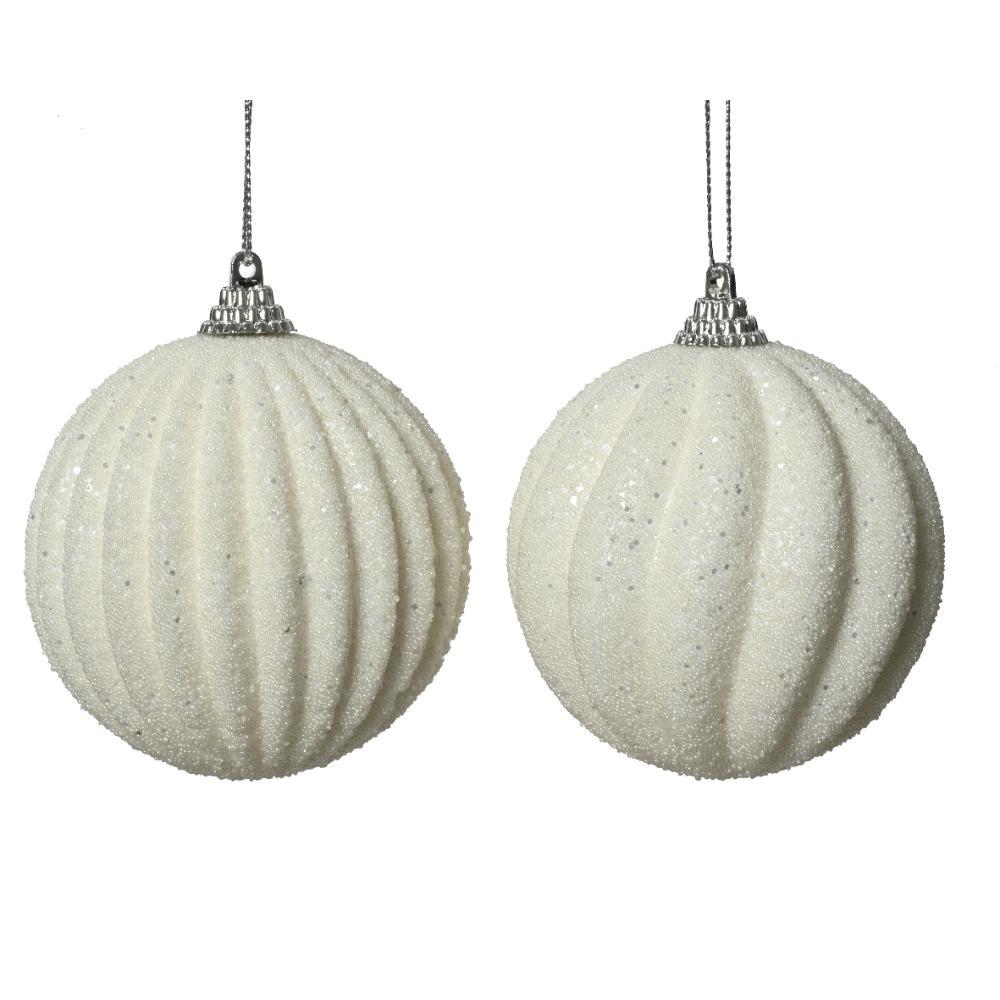 Decoris Foam Bauble with Beads 8cm - Winter White (2 Assorted)