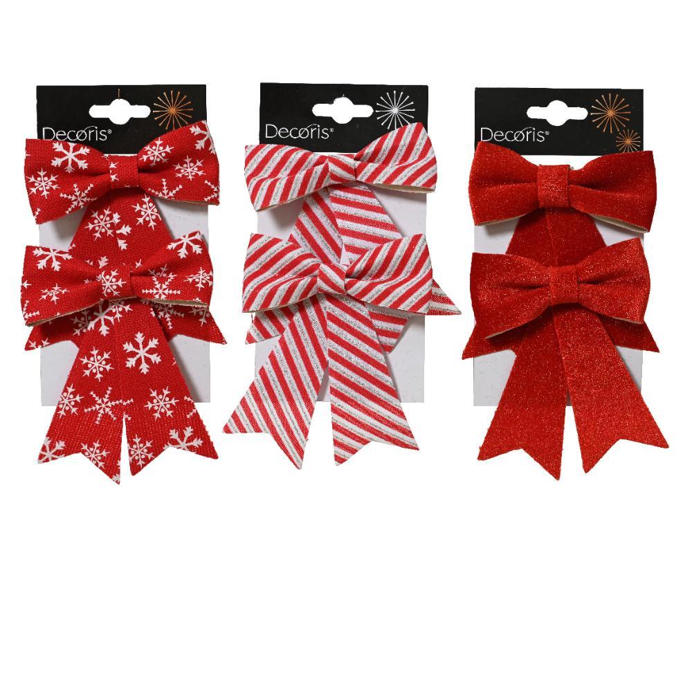 Decoris Polyester Bow Set of 2pcs 13cm - Red (3 Assorted)