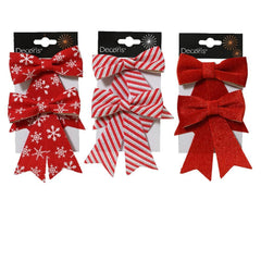 Decoris Polyester Bow Set of 2pcs 13cm - Red (3 Assorted)