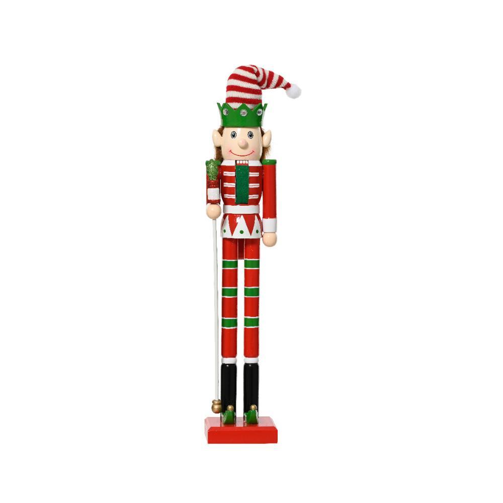 Decoris Pinewood Nutcracker Elf with Thin Body and Long Legs 50cm - Red/Green