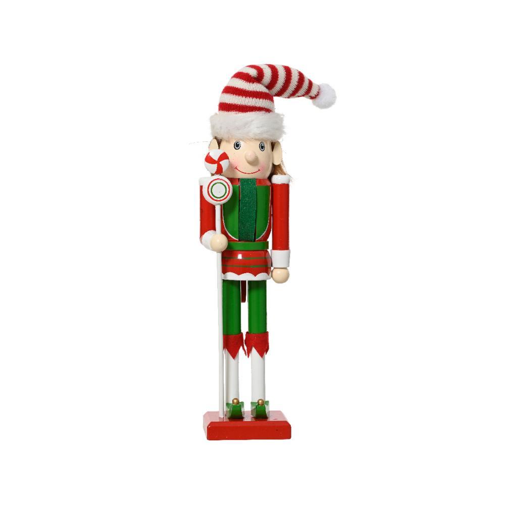 Decoris Pinewood Nutcracker Elf with Thin Body and Long Legs 30cm - Red/Green