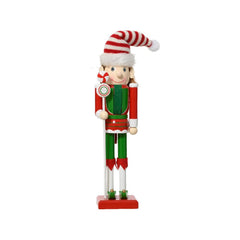 Decoris Pinewood Nutcracker Elf with Thin Body and Long Legs 30cm - Red/Green