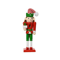 Decoris Pinewood Nutcracker Elf with Thin Body 18cm - Red/Green