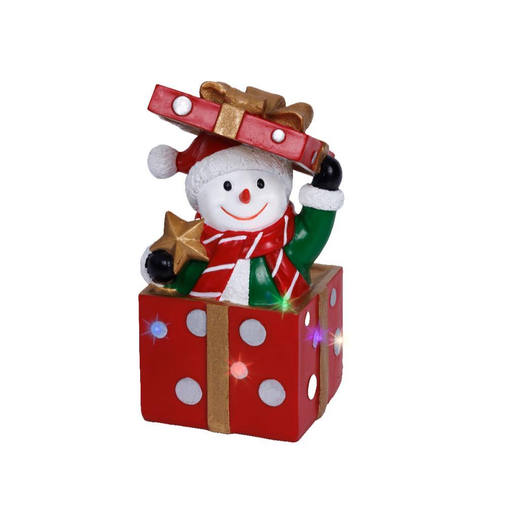 Lumineo BO Led Polyresin Snowman in Giftbox with Flashing Light 20cm