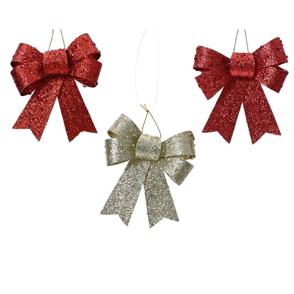 Decoris Plastic Bow 11.5cm - Red/Gold (3 Assorted)
