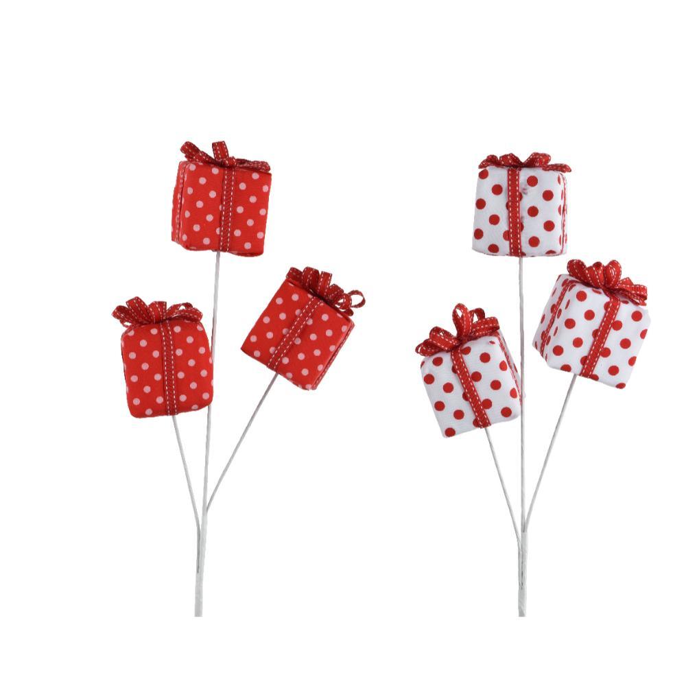 Decoris Foam Giftboxes on Pick 63cm - Red/White (2 Assorted)