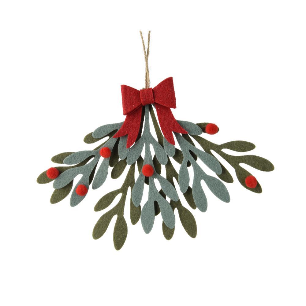 Decoris Felt Holly Leaf Hanger with Red Bow 14.5cm