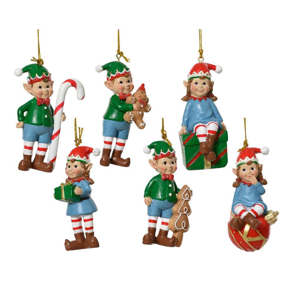 Decoris Polyresin Elf Hanging 8cm - Green (6 Assorted)