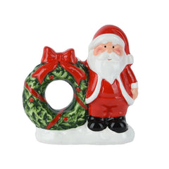 Decoris Terracotta Santa with Wreath 11.5cm