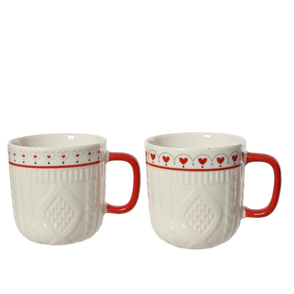 Kitchen Goods Porcelain Mug with Embossed Pattern 9.3cm - White/Red (2 Assorted)