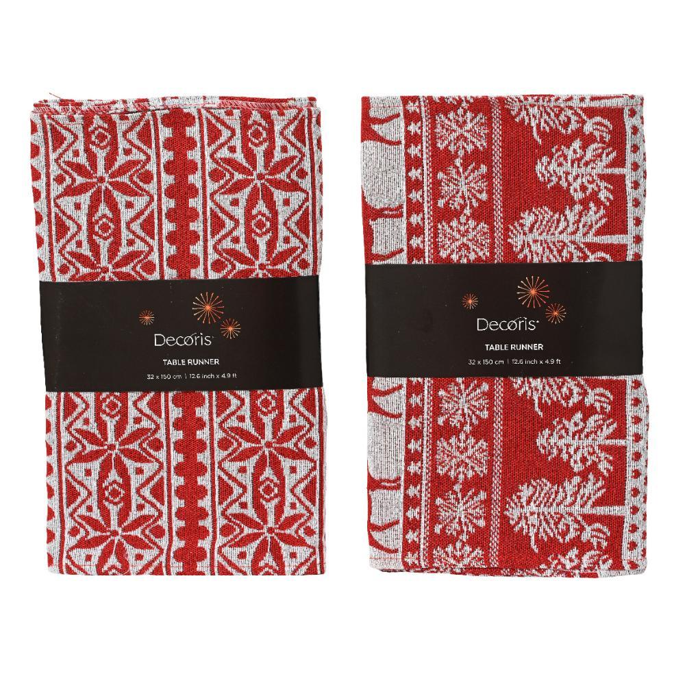 Decoris Tablerunner with Christmas Print 150 x 32cm - Red/White (2 Assorted)