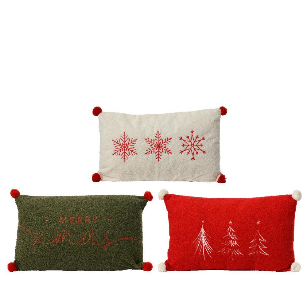 Kitchen Goods Polyester Cushion with Stitching Text/Xmas Symbols 50 x 30cm (3 Assorted)