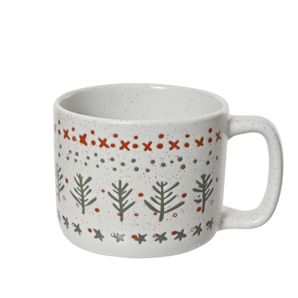 Decoris Stoneware Mug with Embossed Print 8.6cm - Off White