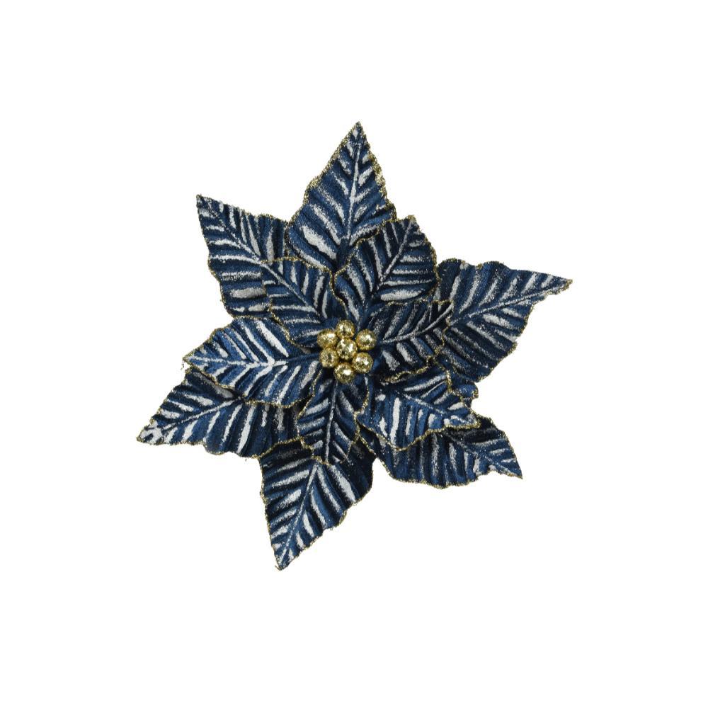 Decoris Velvet Clip-on Poinsettia 34cm - Blue