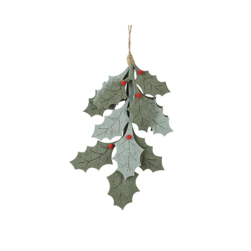 Decoris Felt Holly Branch 28cm - Green
