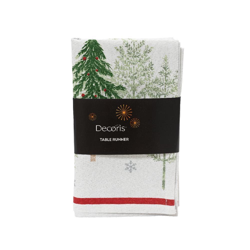 Decoris Cotton Tablerunner with Trees Print 150 x 30cm - Green/White