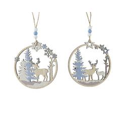 Decoris Plywood Hanger with Deer 12cm - 2 Assorted
