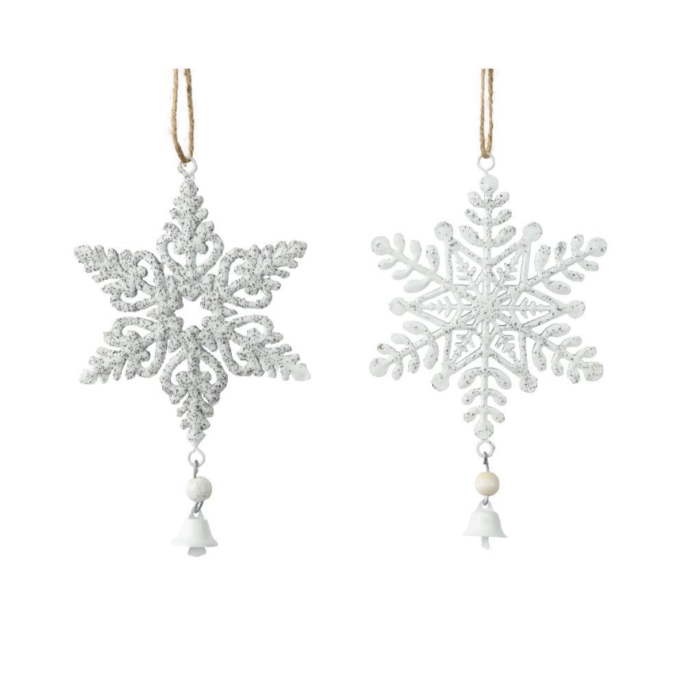 Decoris Iron Snowflake with Snow Finish 18cm - White/Silver (2 Assorted)